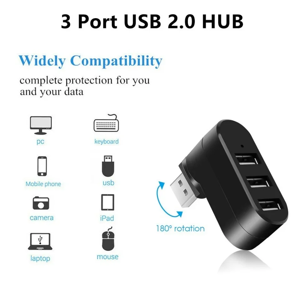 USB 2.0 Hub USB 2.0 Multi USB Splitter Hub dapat diputar 3 Port Splitter beberapa Expander Mini USB 2.0 Hub Aksesori komputer