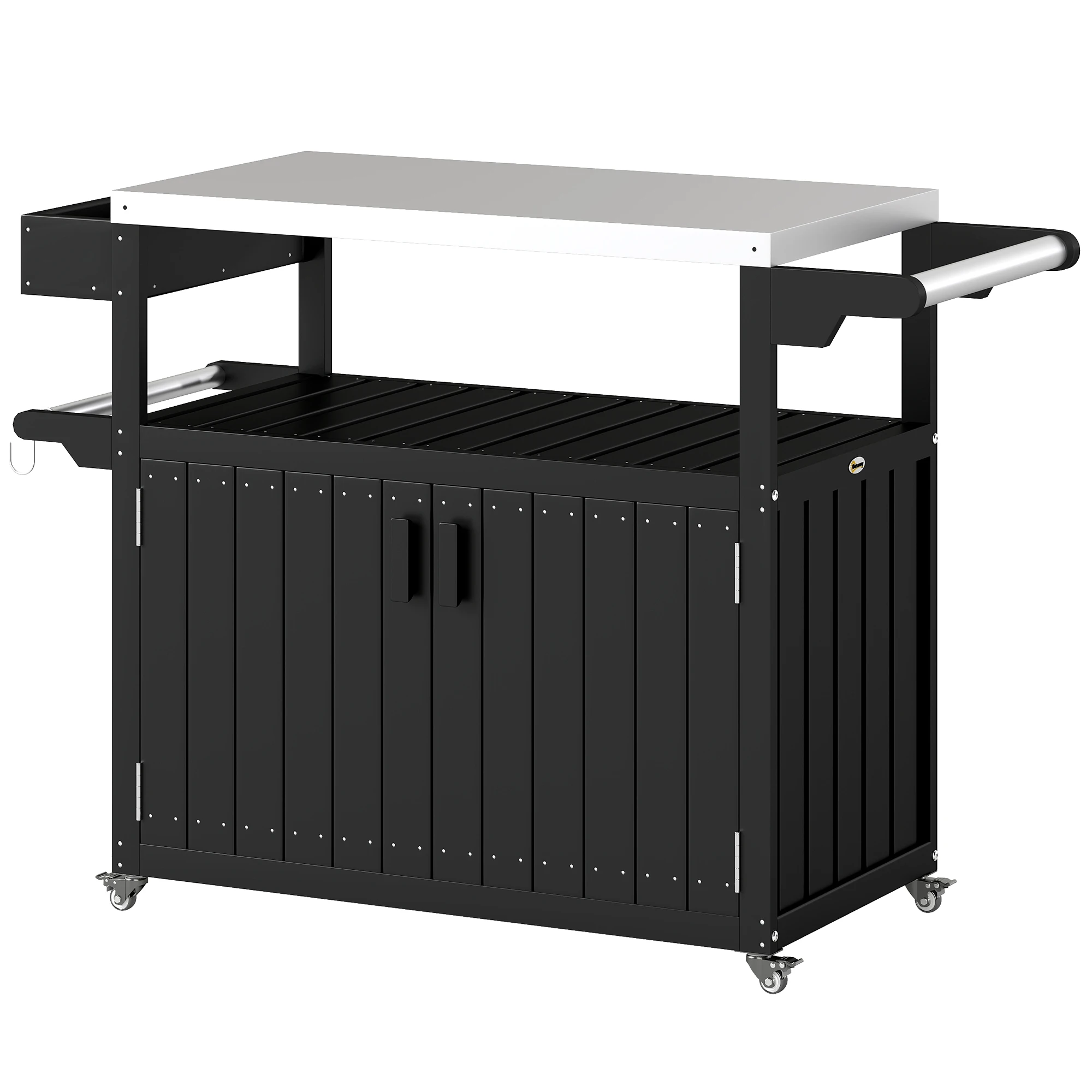 Outdoor Bar Cart with Storage, HDPE Outdoor Kitchen Cart, Black