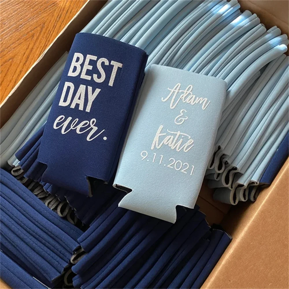 Slim 12oz Custom Wedding Can Coolers, Custom Best Day Ever Can Coolers, Personalized Drink Holders, Custom Wedding Gift KWE-100