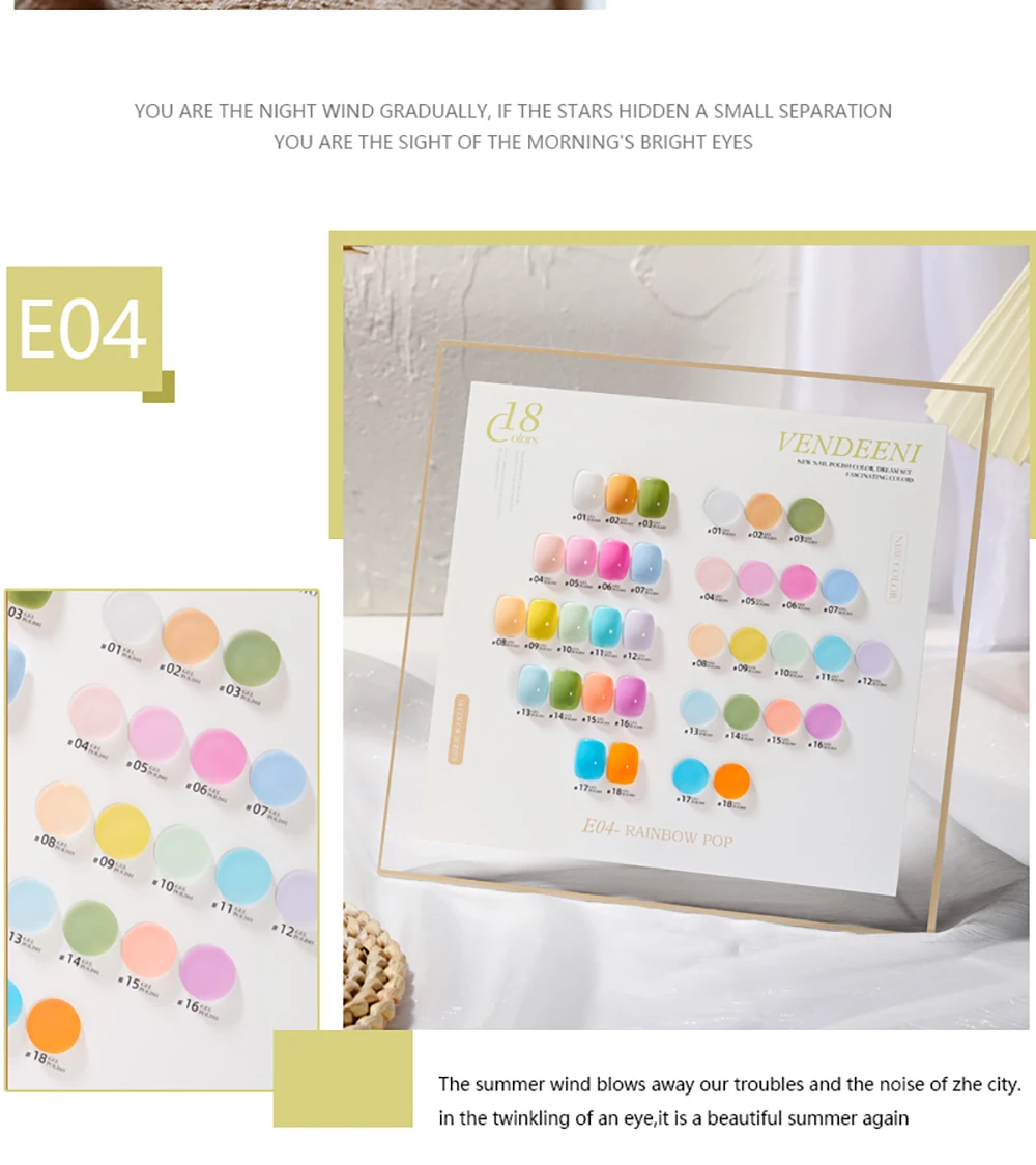 Vendeeni 18 Farben Reiner Farbgel-Nagellack-Set Semi-Permanenter UV-LED-Soak-Off-Gel-Lack Nagelkunst-Gel-Lack mit Display – Detail 8