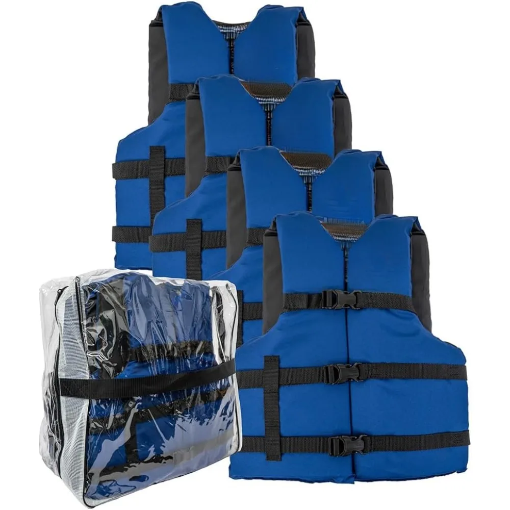 

Universal Adult Life Jacket - Pack of 4, Nylon Shell with Closed-Cell Foam, Open Sides and Sturdy Belts Life Jacket