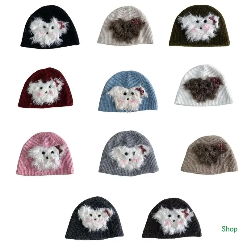 Dropship Knit Skull Hat with Unkempt Lovely Puppy Hat Knit Caps for Outdoor Sports
