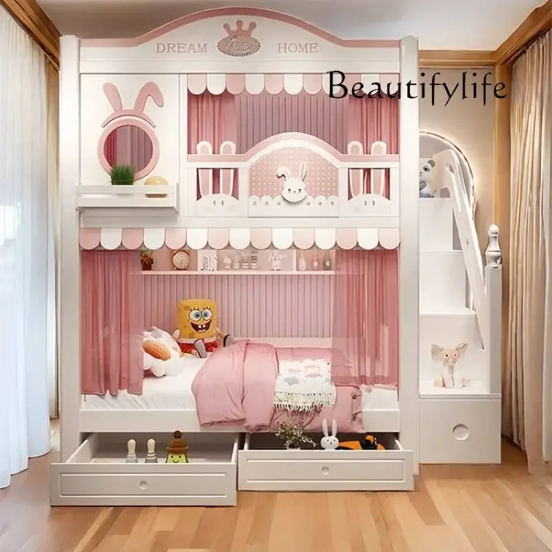 BJ خشبية يابانية بيضاء مضاءة Cabane Enfant زخرفة الأثاث تخزين إطار سرير أطفال تصميم سرير أطفال حديث بطابقين
