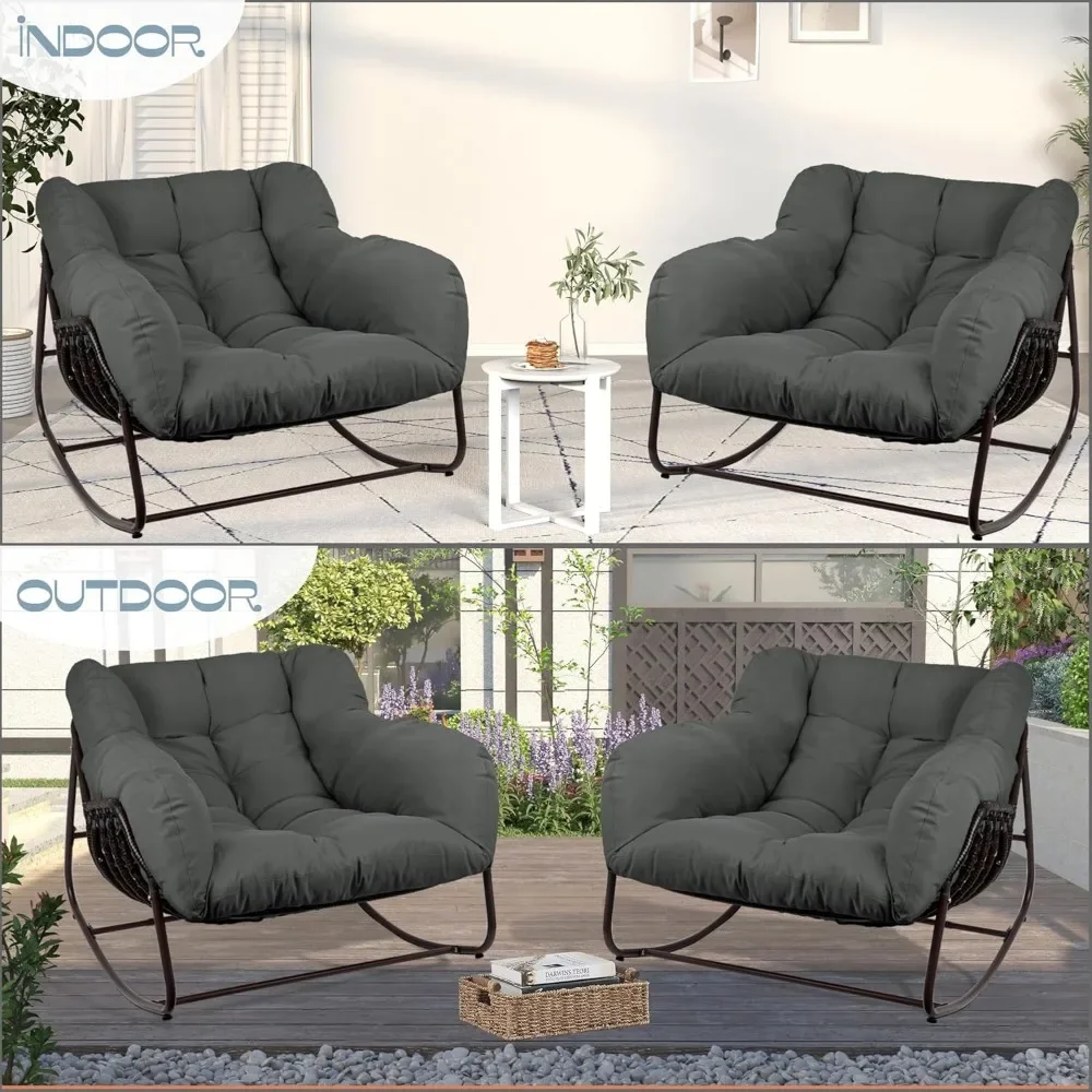 Oversized Patio Rocking Chairs with Padded Cushion& Pillow-Comfortable Rocker Egg Chair for Front Porch