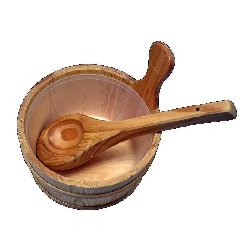 

Wooden Sauna Spa Accessories Sauna Bucket and Spoon 4L Dry Steam Sauna Bucket