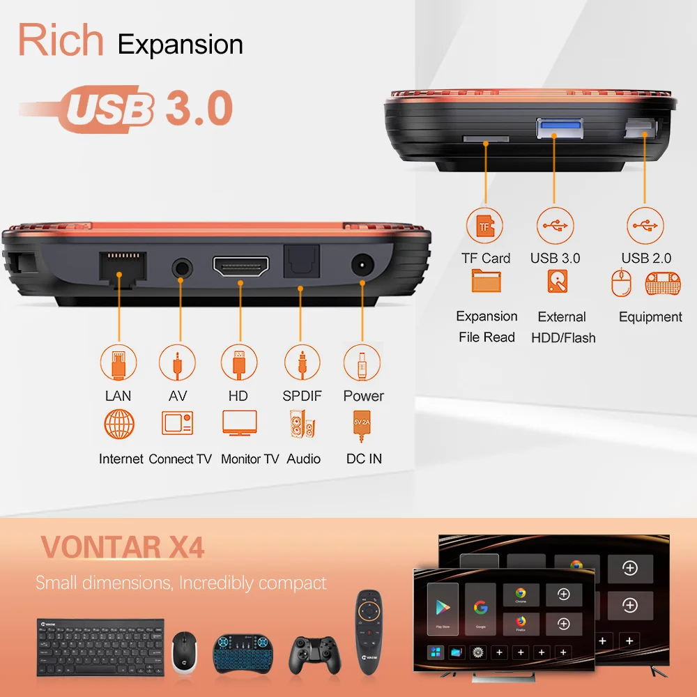 VONTAR X4 Smart TV Box Android 11 Amlogic S905X4 TVBox 4GB 128GB 1000M Dual Wifi 4K 60fps AV1 مشغل الوسائط 32GB 64GB اختياري