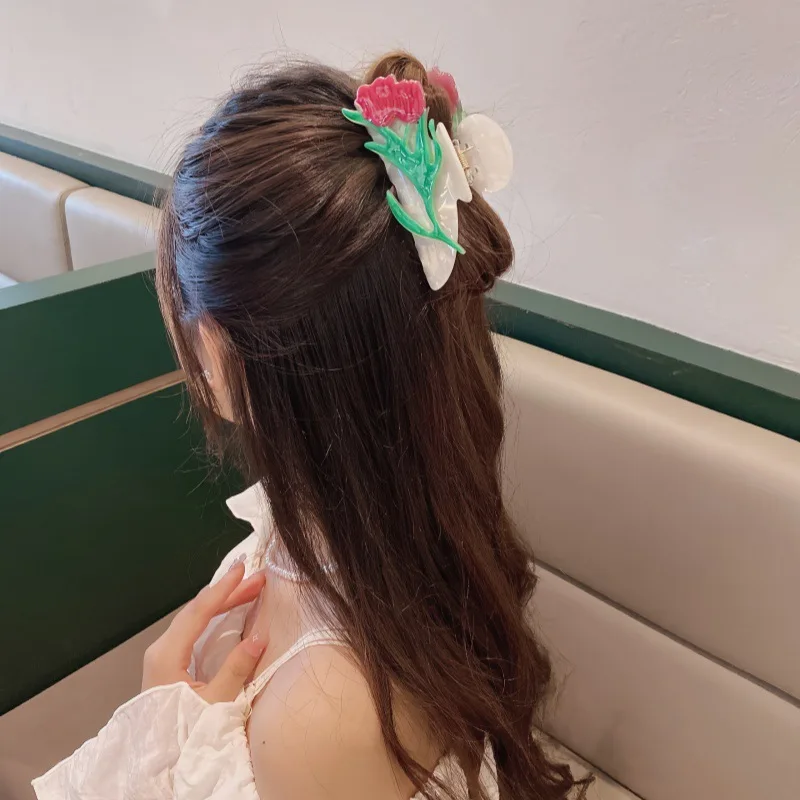 กิ๊บติดผมอะคริลิคทรงดอกทิวลิปขนาดใหญ่ 10.5 ซม. ดีไซน์หวานหรูหรา กิ๊บหนีบผมทรงปูสำหรับฤดูร้อน เหมาะสำหรับผู้หญิงและเด็กผู้หญิง อุปกรณ์เสริมผม