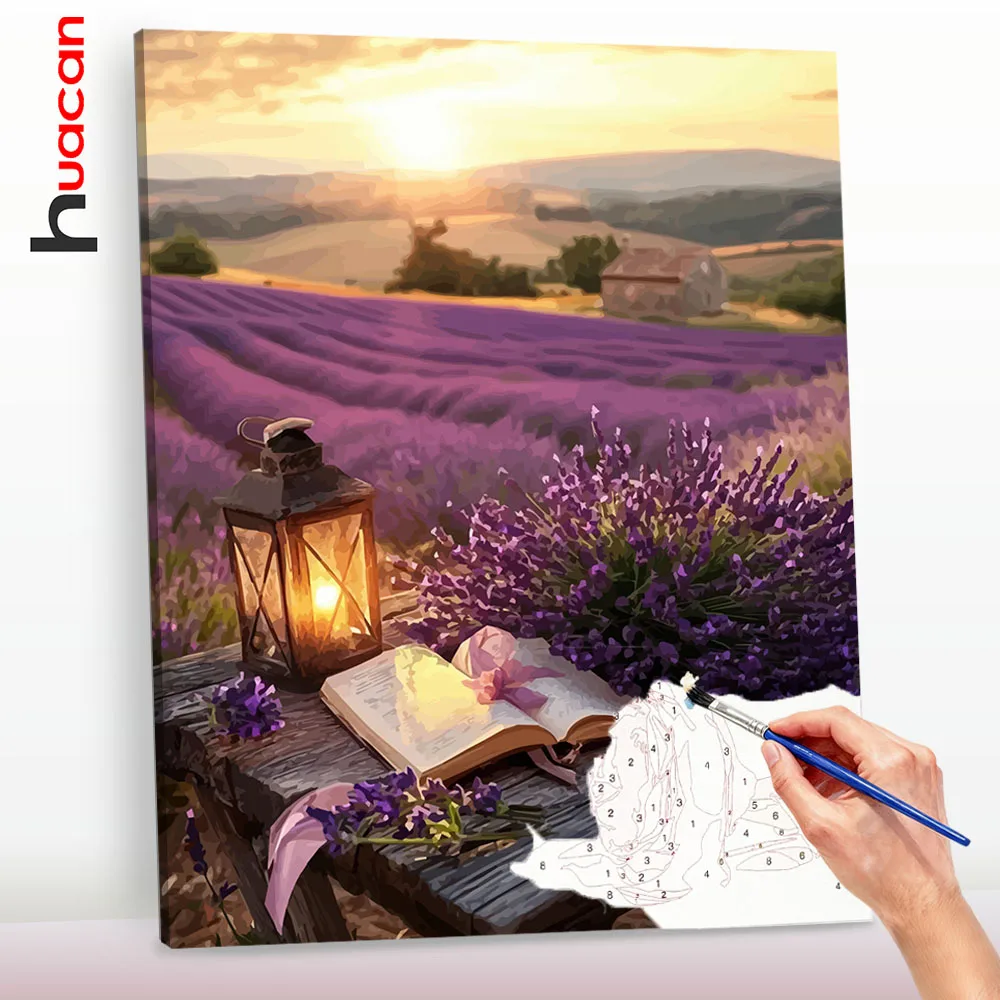 Huacan DIY Ölgemälde nach Zahlen Lavendel-Gut Landschaftsbilder Malen nach Zahlen Set für Heimdekoration Geschenk ﻿ ﻿