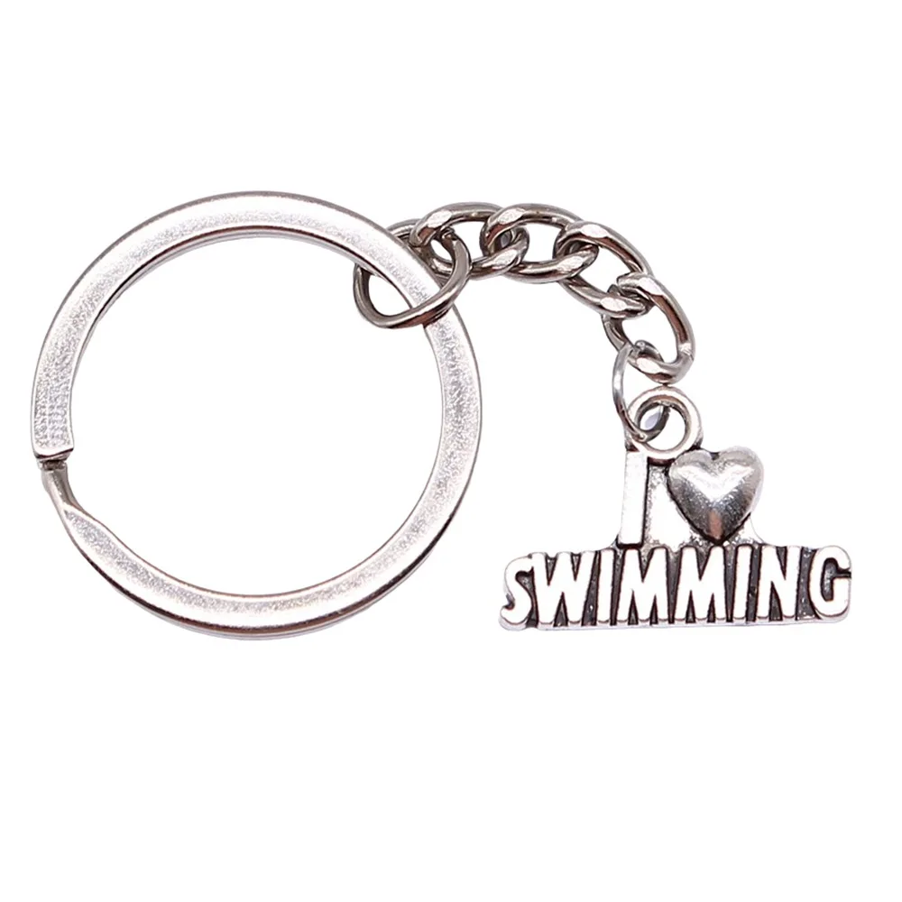 Dropshipping Men Keychain Vintage 2 Colors 22x15mm I Heart Swimming Pendant Souvenirs Gift