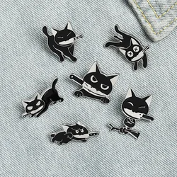black cat mouth a knife Oil Drop Lapel Brooch Badge Pin Denim Bag Gift Men Women Fashion Jewelry