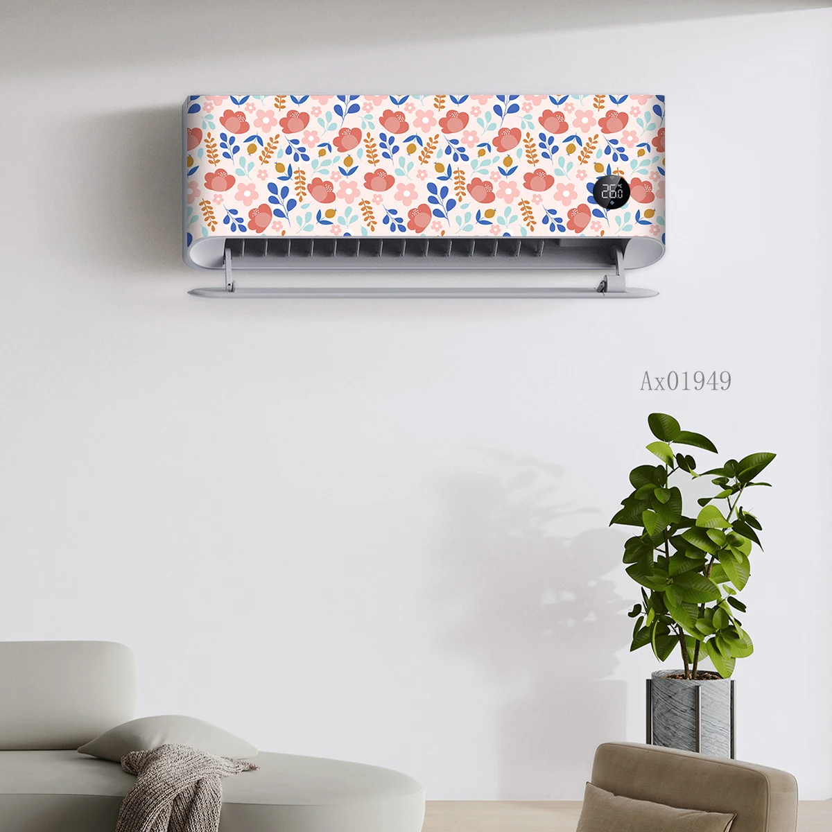 Warm Orange Leaf Pattern Air Conditioner Sticker Self-Adhesive Waterproof Decal for Wall-Mounted AC Unit Decor Ornamental Decals