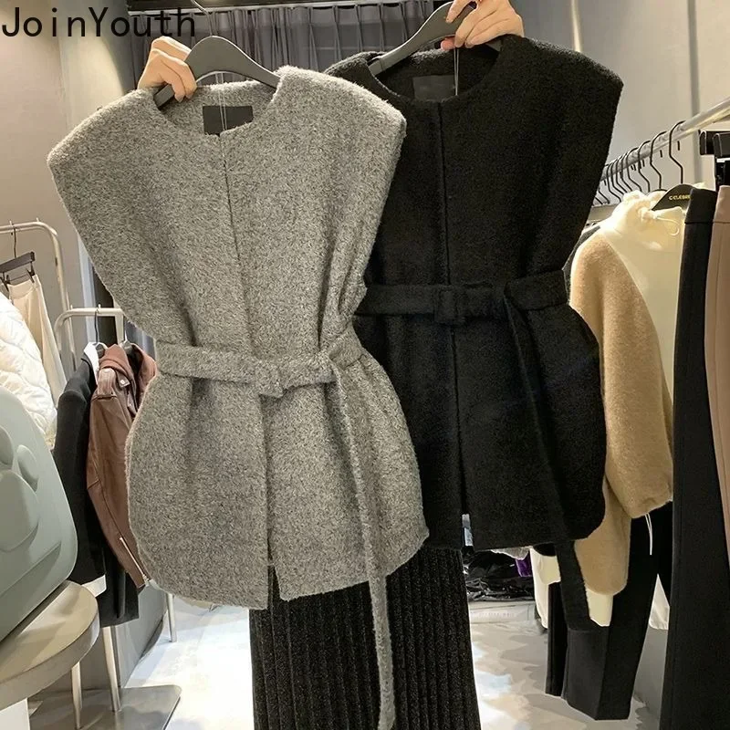 Gilet coreano per le donne 2023 Roopa Mujer Vintage senza maniche Canotte larghe O-Collo senza maniche Tunica Fasciatura Tinta unita Top corti