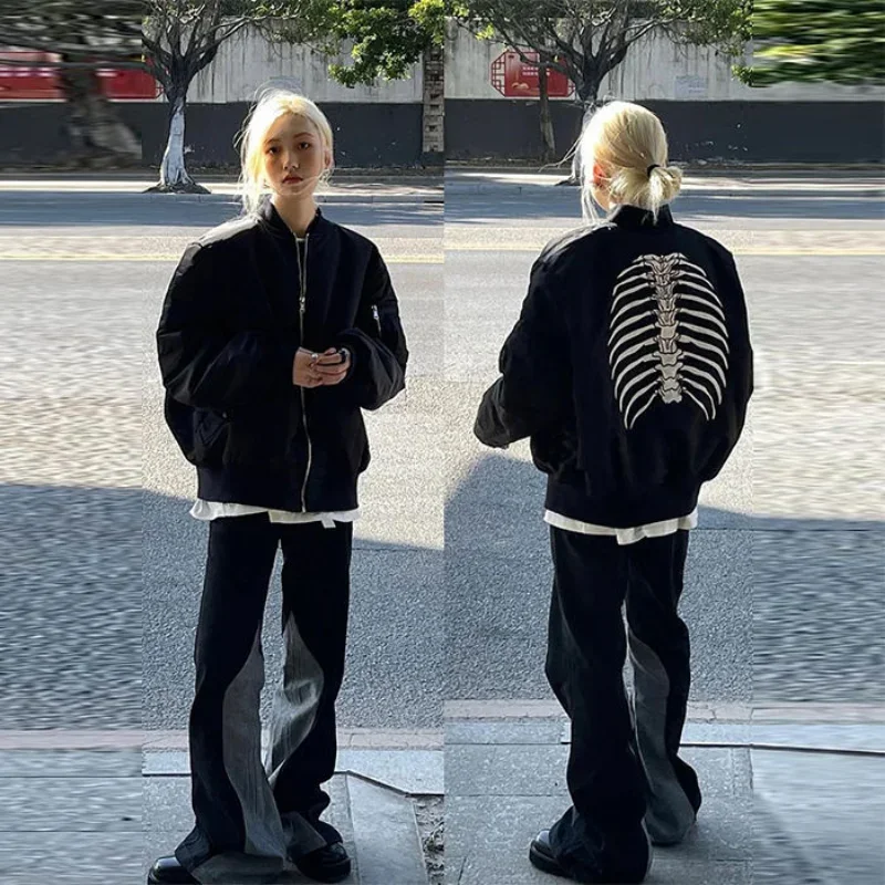Frauen schwarz Gothic Vintage Jacken Bomber jacke Harajuku Grunge amerikanische Baseball jacke Paar Herbst coole Oberbekleidung neu 2022