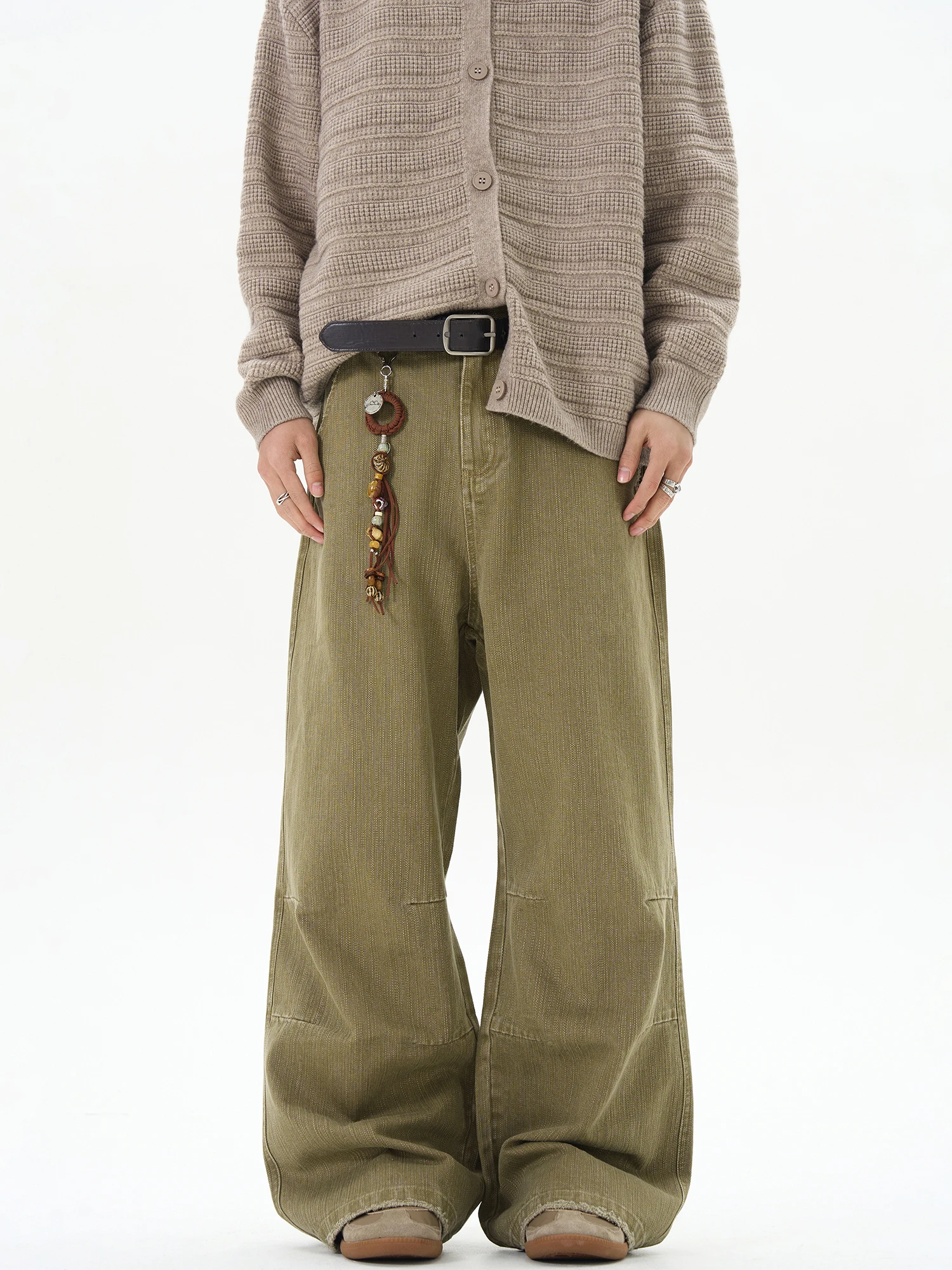 

ISIETS американский винтажный дизайн мужские свободные широкие повседневные брюки рабочая одежда брюки удобные прямые хлопковые джинсы