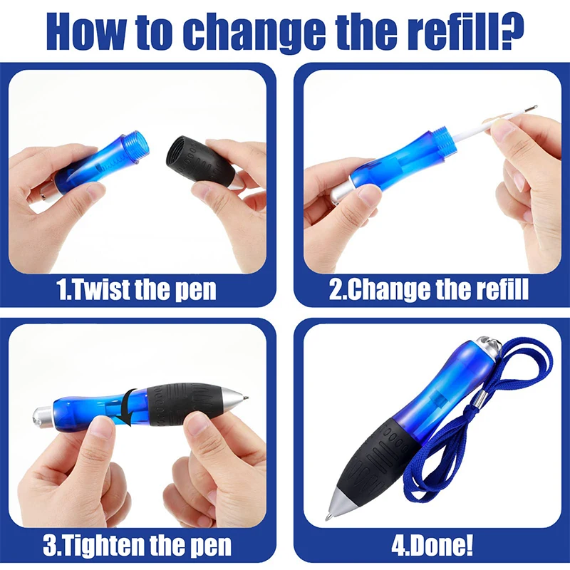 20Pcs Big Weighted Fat Pens Retractable Blue Body Ballpoint Pens with Hanging Rope Large Wide Grip Pens