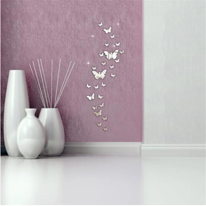 12Pcs/lot 3D Butterfly Mirror Wall Sticker Decal Wall Art Removable Wedding Decoration Kids Room Decoration Sticker