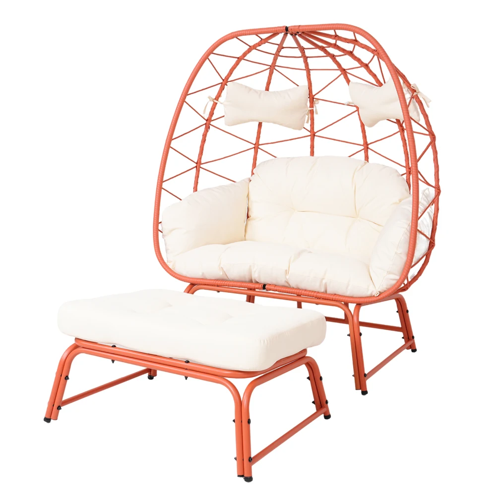 

Double Wicker Patio Egg Chair with Ottoman & Cushion, 2-Person Lounge for Balcony, Garden, Backyard