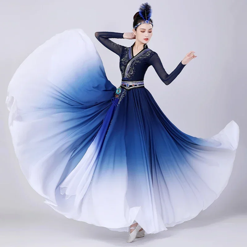 Mongolian Dance Costume Big Swing Skirt National Style Vintage Dress Tibetan Performance Clothing Professional Practice Clothes