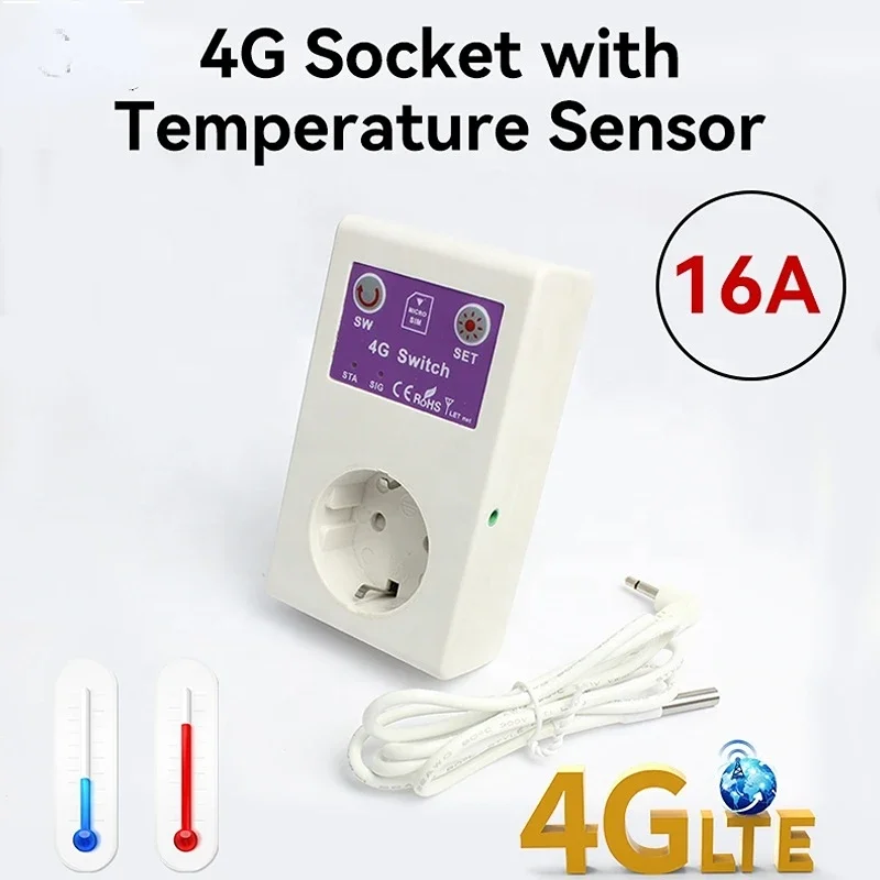 Home Automation Remote Control Intelligent Relay Switch Temperature Sensor Controller Plug 16A 4G SMS Smart GSM Power Socket