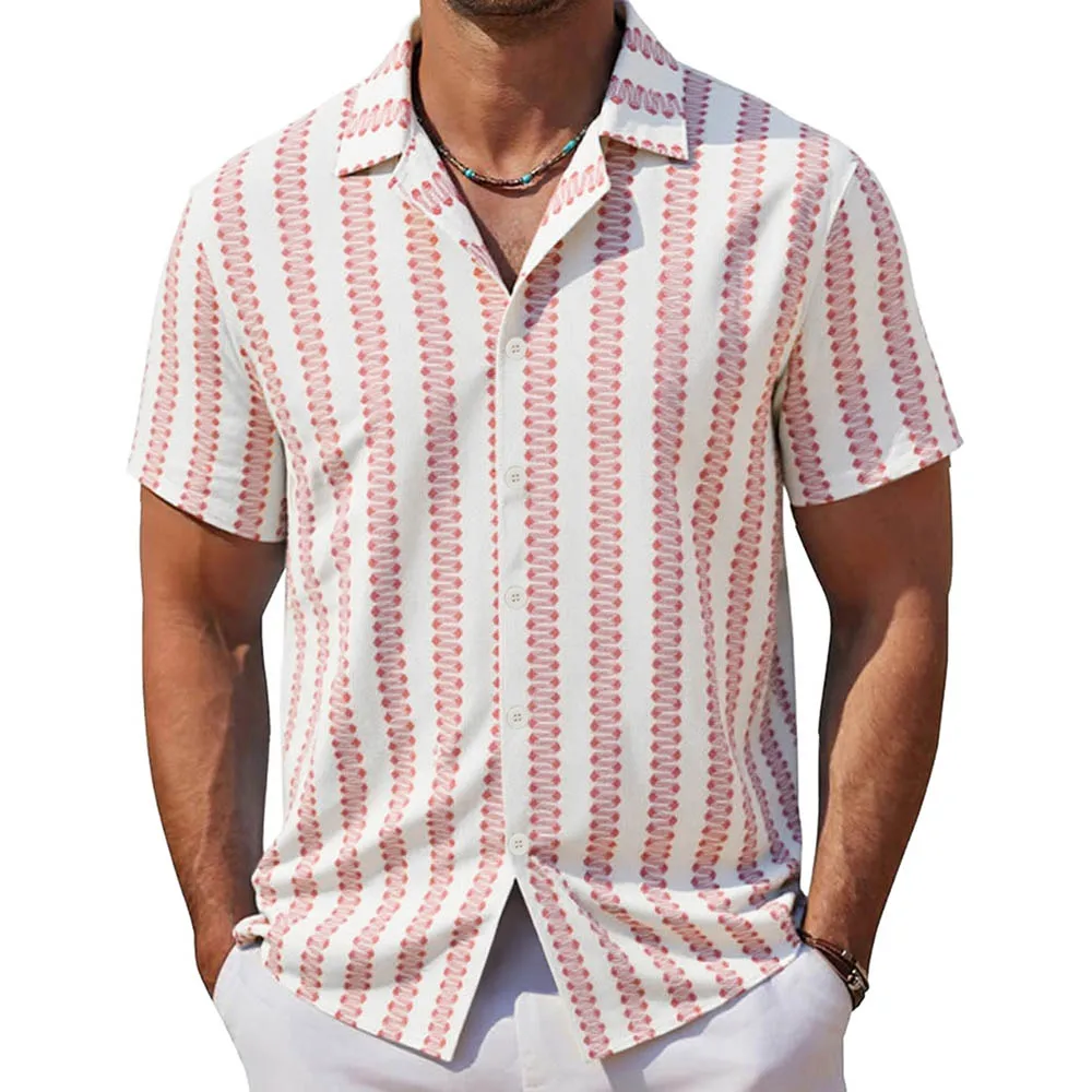 

Мужская полосатая рубашка с короткими рукавами в американском стиле ретро, модные тенденции, уличные свободные повседневные дышащие нишевые летние мужские топы для отпуска