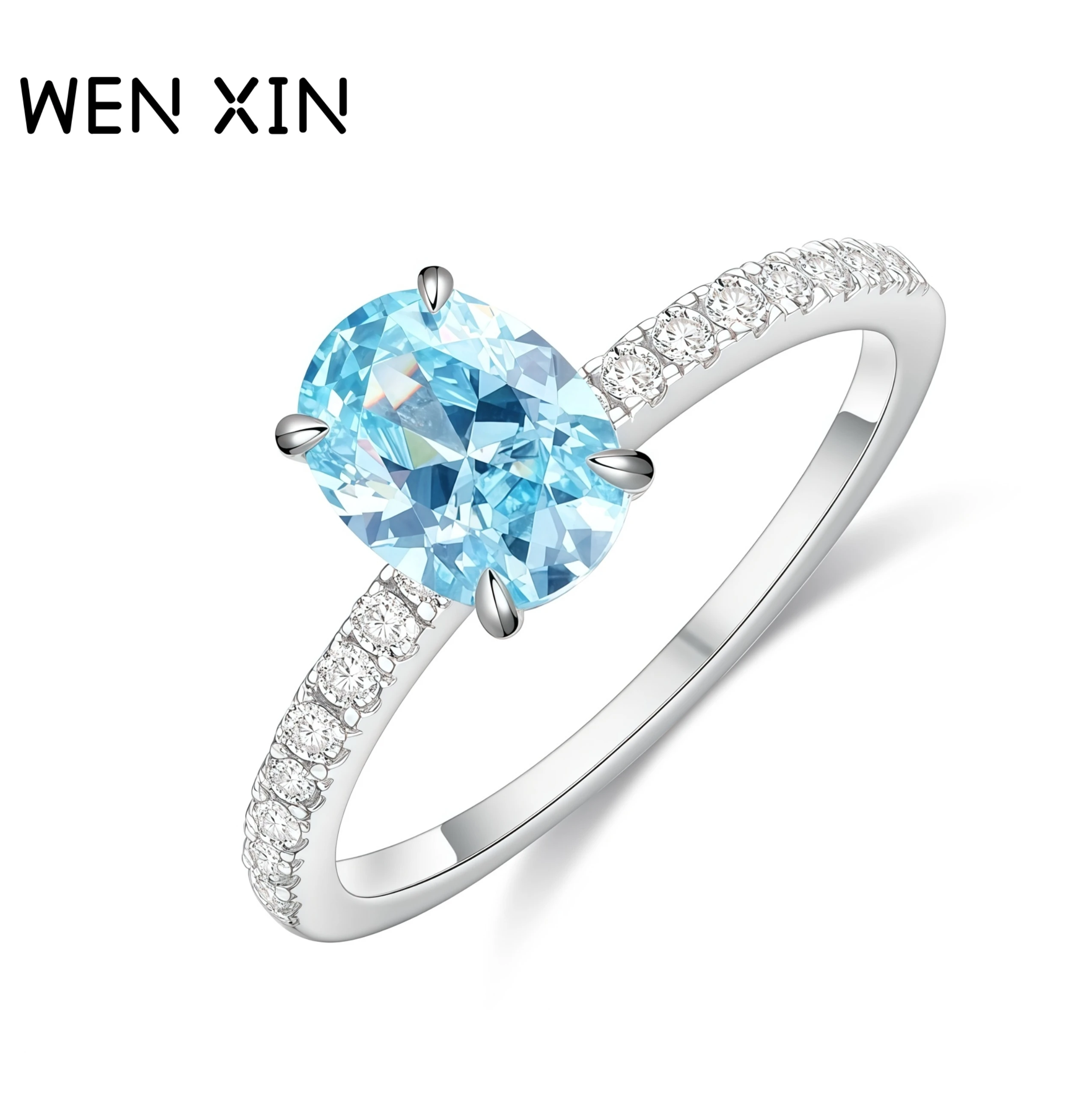 

WENXIN брендовое кольцо в форме голубиного яйца с голубыми драгоценными камнями, женские кольца из стерлингового серебра 925 пробы для женщин, ювелирные изделия с сертификатом CMA