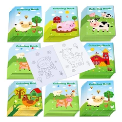 6pcs Cartoon Farm Animal Graffiti Painting Book DIY Coloring Picture Book Baby Shower Birthday Party Decor Drawing Notebook