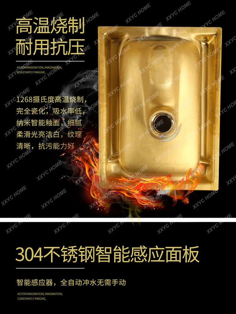 Bathroom Home Flushing Cistern Sets of Ceramic Potty Chair Style Hotel Luxury Gold Urinal