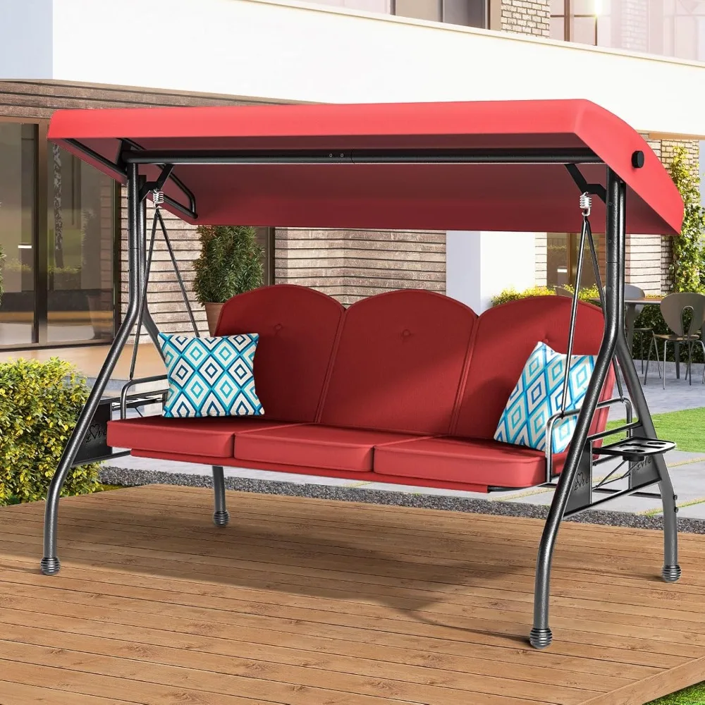 3 Seat Outdoor Porch Patio Swing 800lbs 2-in-1 Patio Swing Glider Chair with Adjustable Canopy & Removable