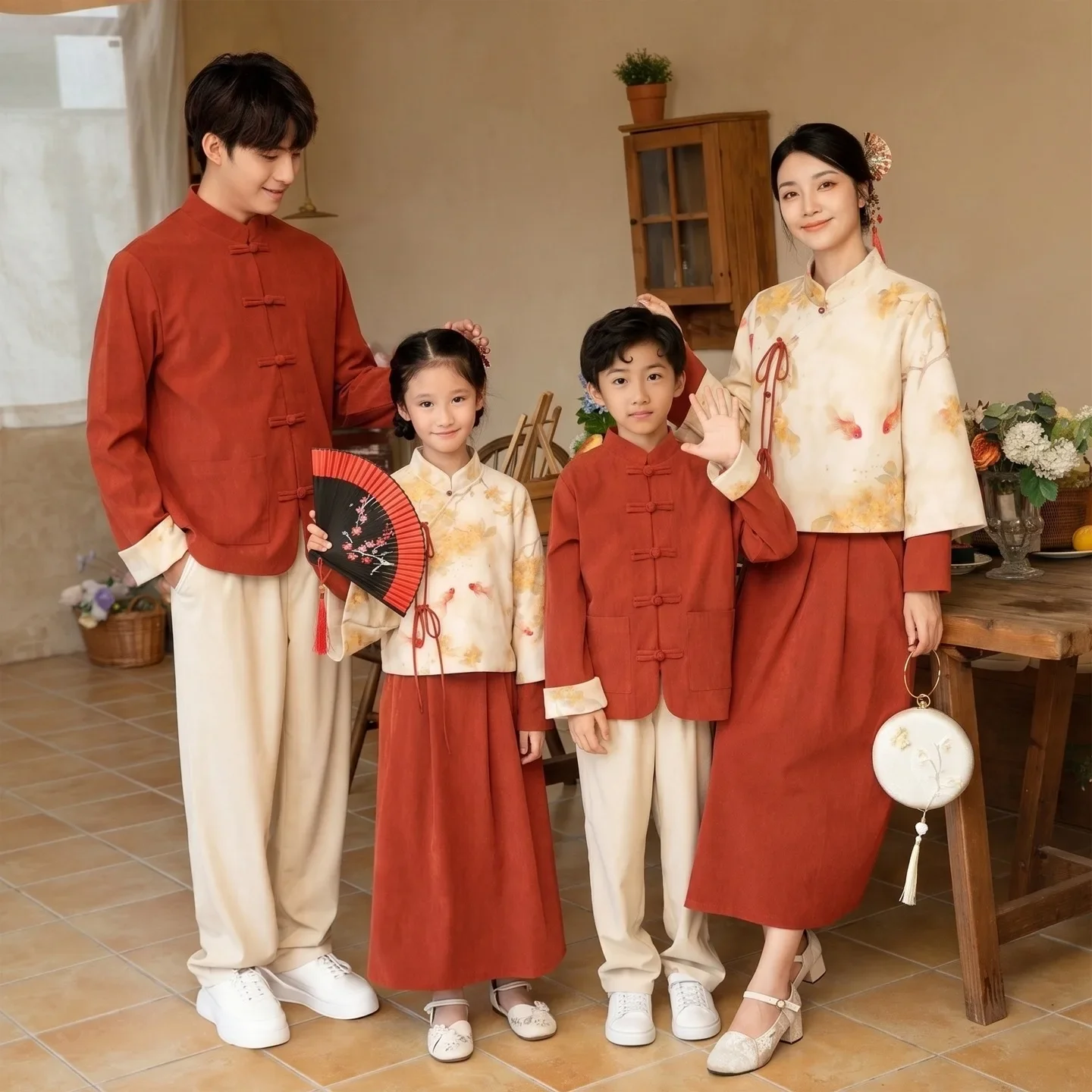 Family Matching Outfit New Chinese Style Hanfu Autumn Winter Parent‑Child Set Couple Clothes Full Family Portrait New Year Sets