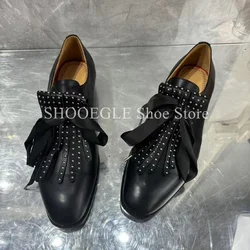 Black Bowknot Tassels Cow Leather Shoes Men Loafers Formal Flat Small Square Toe Summer Wedding Business Office Commuter Shoes