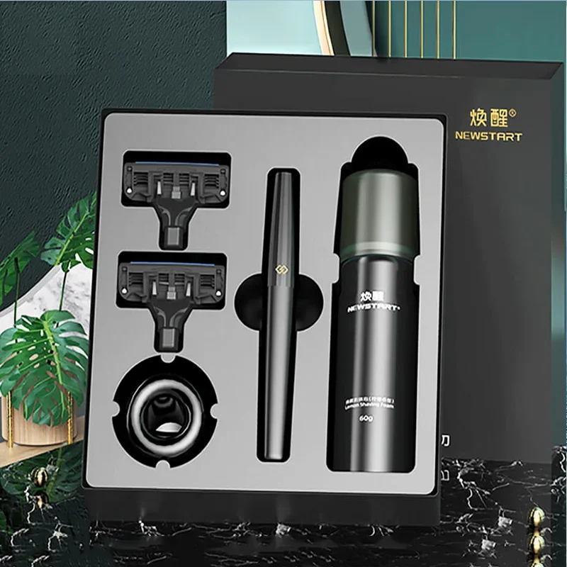 HUANXING Classic Manual Shaver Set Black Easy Place Innovative Magnetic Head Design Gentleman Shaver