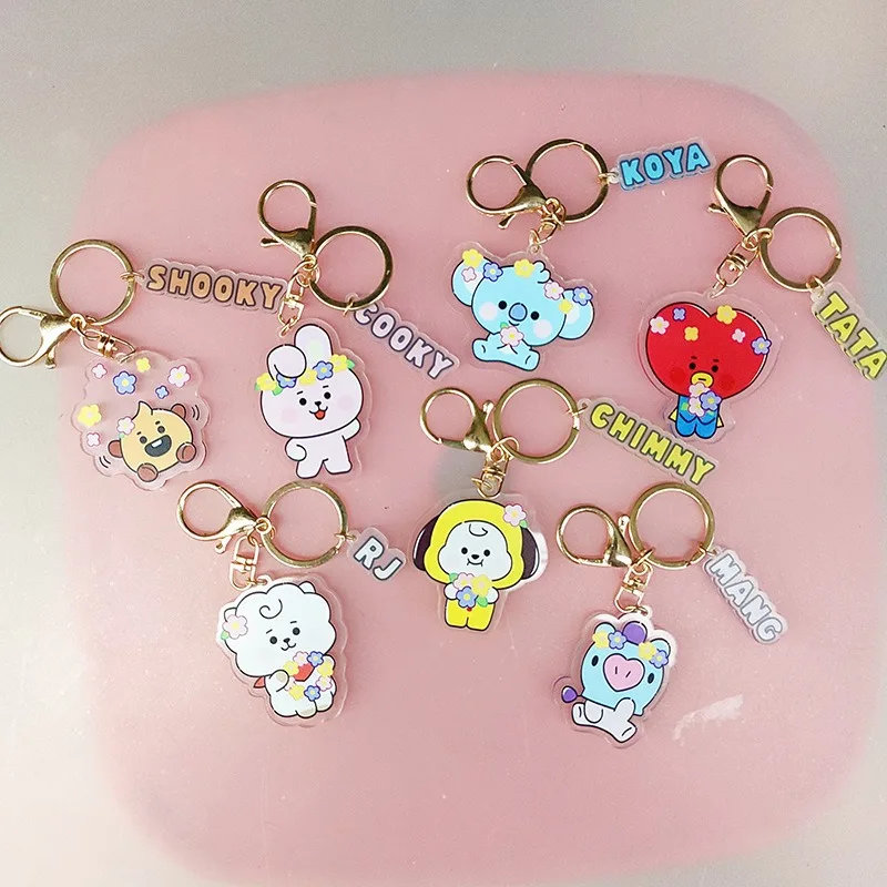 BT21 Keychain Kawaii Student Exquisite CHIMMY COOKY  Cartoon Figure Pendant Clothing Bag TATA Accessories Decorate Birthday Gift