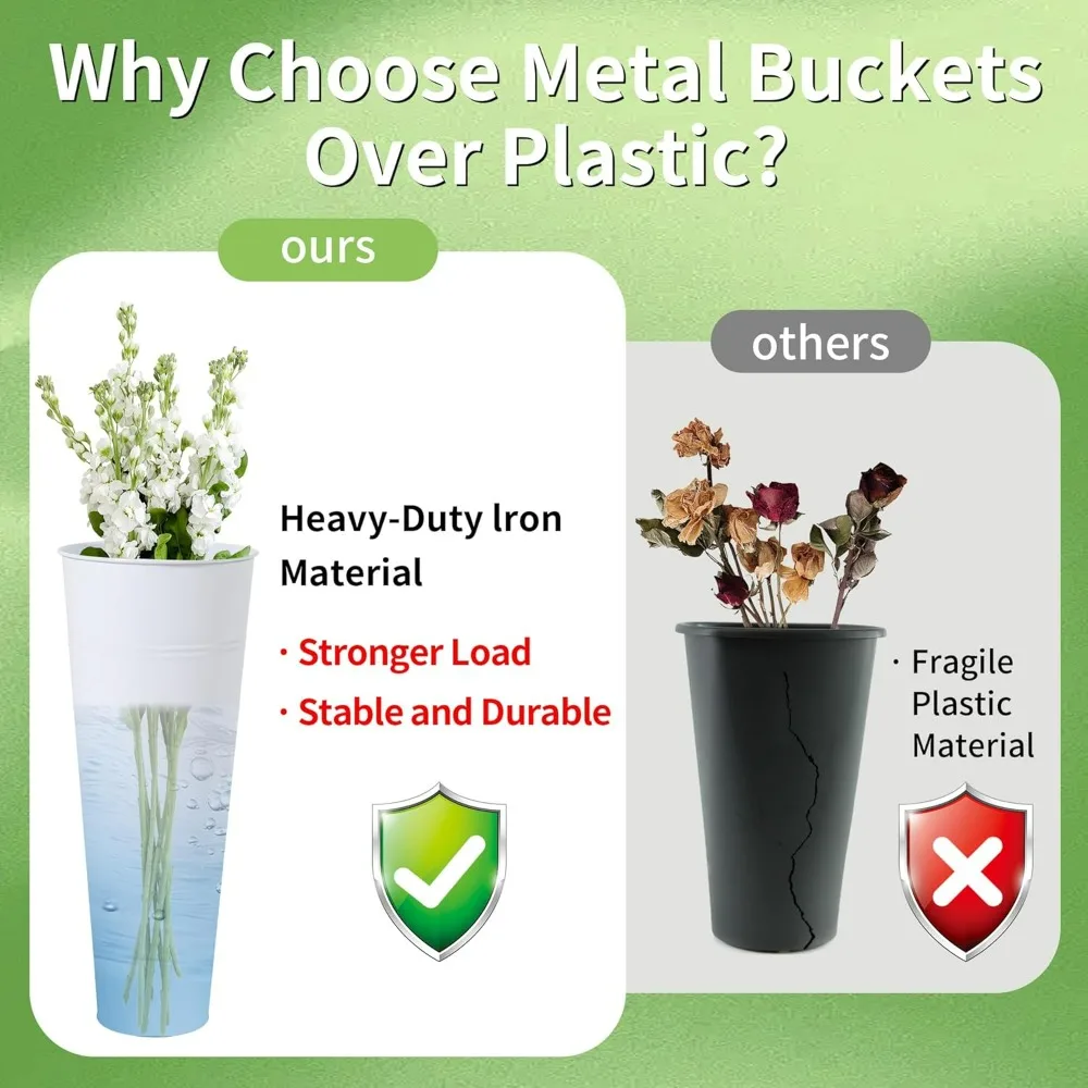 عربة زهور معدنية ثلاثية الطبقات مع 360 درجة ° عجلات دوارة وفرامل، دلو حديدي متضمن لعرض الزهور #4