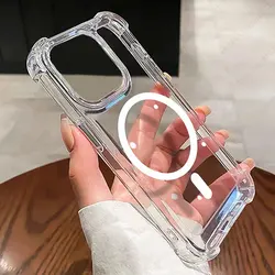 Luxury Magnetic Wireless Charge for Magsafe Case for iPhone 16 15 14 13 12 11 Pro Max Plus Shockproof Transparent Bumper Cover ﻿