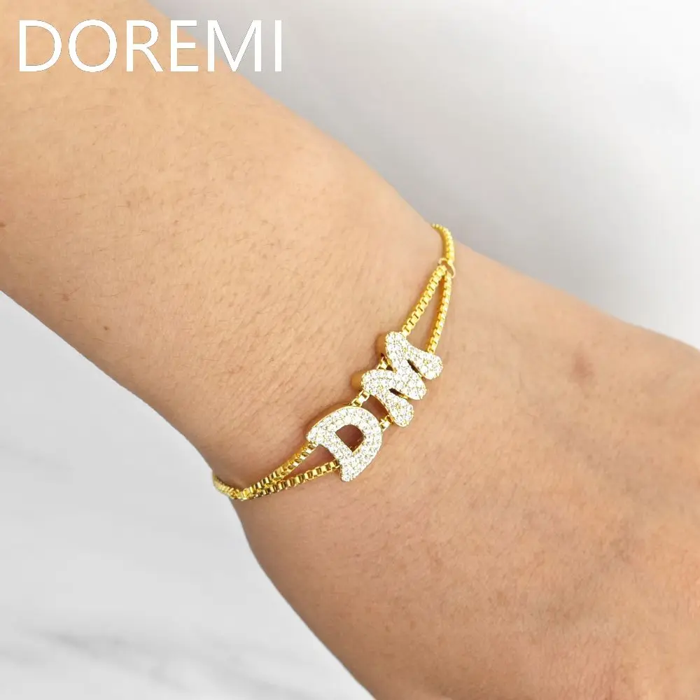 

DOREMI New Arrival Gold Plated A-Z Alphabet DIY Initial Zircon Pave Letter Charms Pendant Necklace Jewelry Women Slide Bracelet