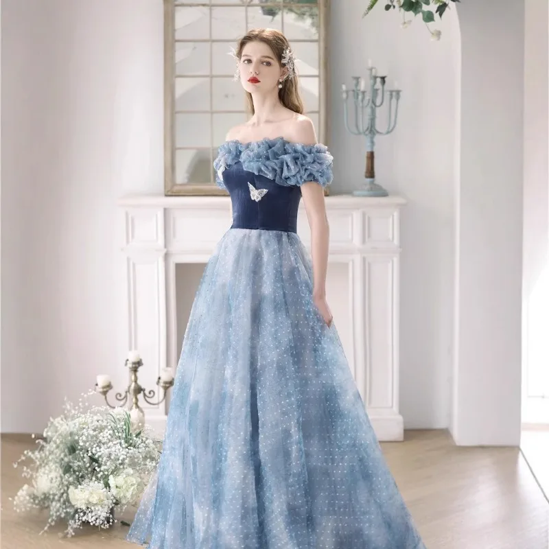 

One Shoulder Velvet Dress 2025 New Engagement Art Exam Banquet Performance Host Simple and Elegant White Evening Dress