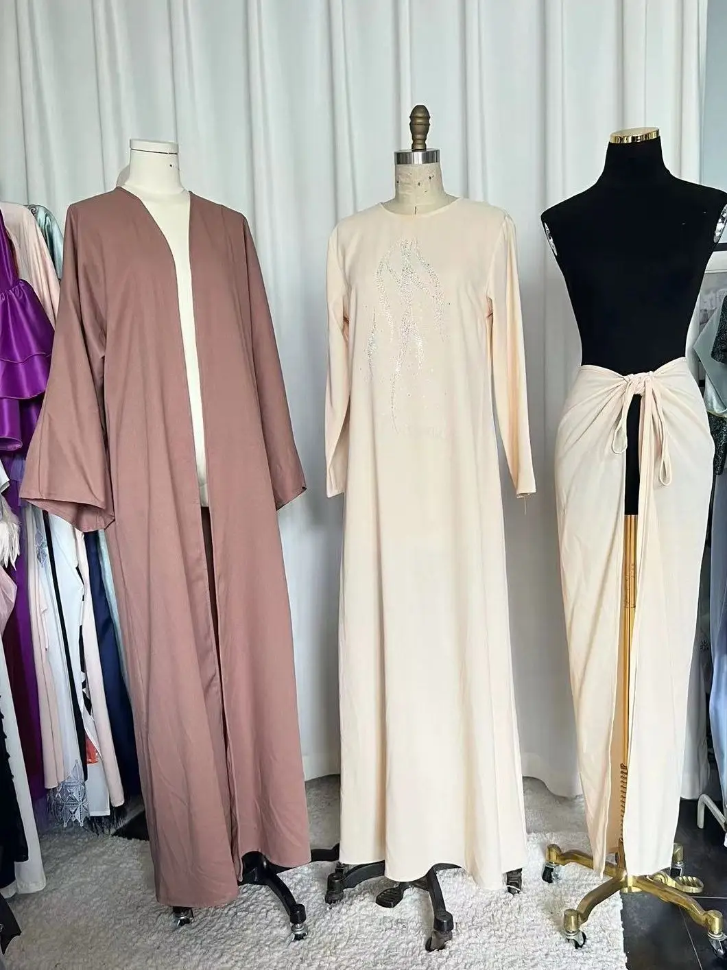 Hot Sale Djellaba Muslim Dress 3 Pieces Muslim Suits Elegant Long Islamic Abayas Women Modest Wear Clothing EID Sets WY861