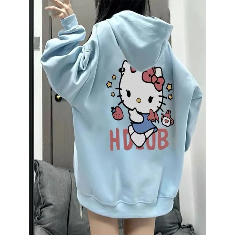 Sanurgente-Pull polyvalent à manches longues Hello Kitty pour femme, sweat à capuche décontracté, pull ample, mignon, automne, nouveau