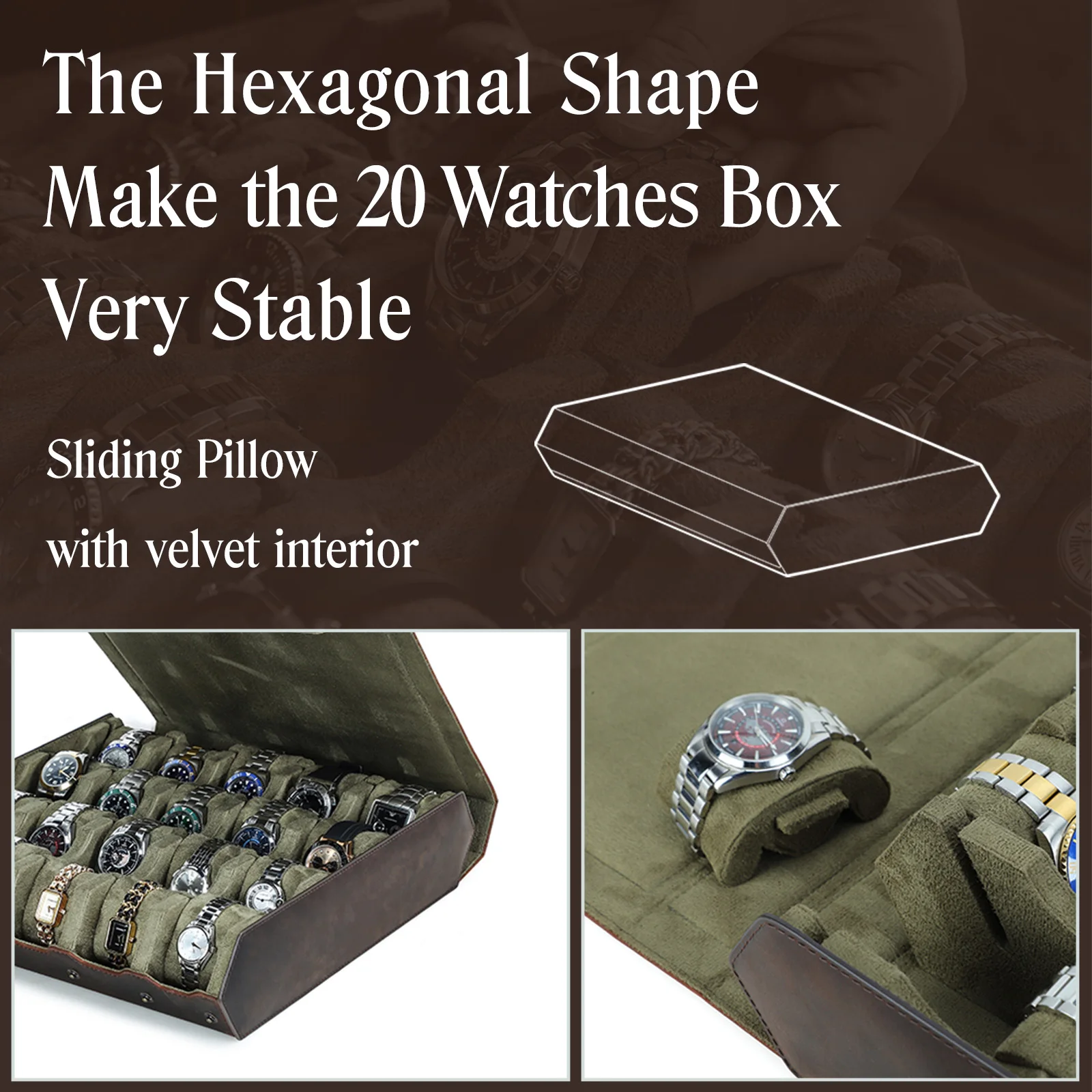 20 Watch Box Leather Case Hexagon Custom Luxury Watch Display Case Handmade Watch Organizer Jewelry Case for Men CF1227 view 5
