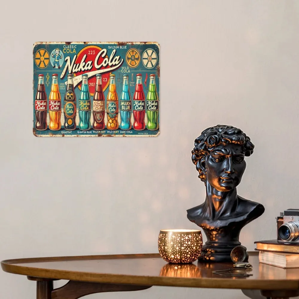 علامة حائط معدنية عتيقة من NUKACOLAVINTEDGE Nuka Cola |   ديكور فني للصودا الرجعية |   موضوع اللعبة الكلاسيكية