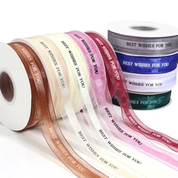 45yards 25mm Polyester Ribbon Printed Best Wishes For YOU Ribbon For Handmade Romantic Gift Packaging Wedding Decoration