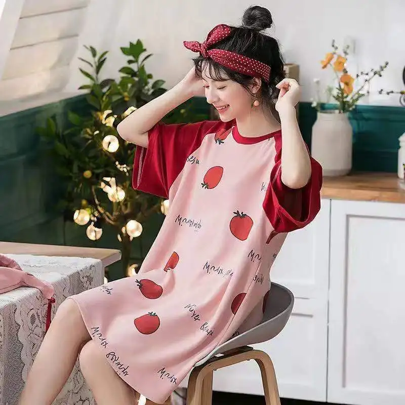 Nightgowns Women Sleepshirts Summer Casual Sleepwear Home Lounge Print Short Sleeve Nightwear Sleeping Dress Oversize M-3XL Chic