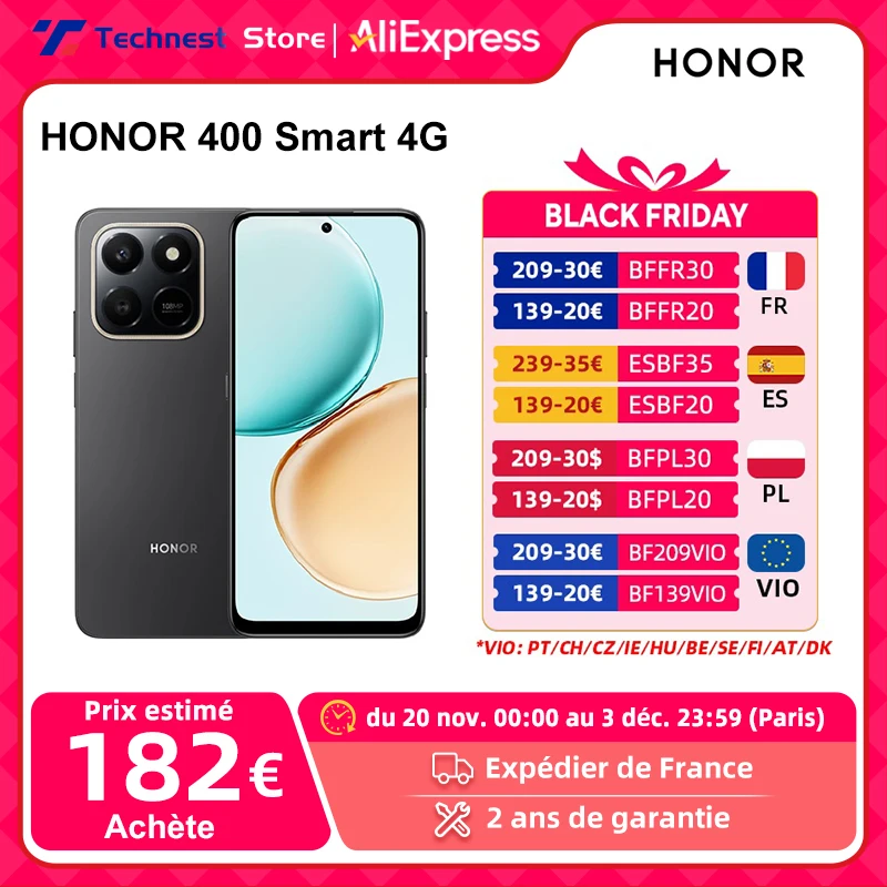 الإصدار العالمي HONOR 400 Smart 4G الهاتف الذكي Qualcomm Snapdragon 685 108M الكاميرا الرئيسية بطارية 6500mAh شاشة 6.77 بوصة 120 هرتز