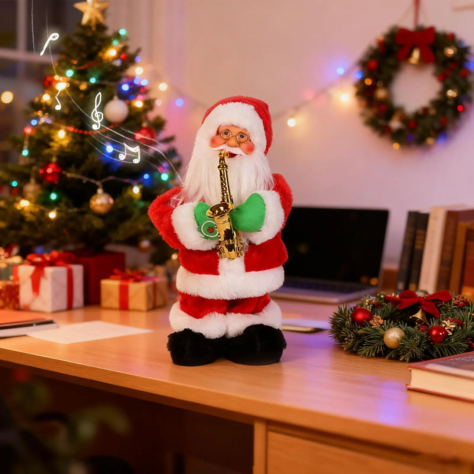 

Кукла Санта-Клауса, музыкальная игрушка, декор, кукла Санта-Клауса с саксофоном для детей, семьи, женщин, мужчин, взрослых, домашние офисы, кафе, вечеринка