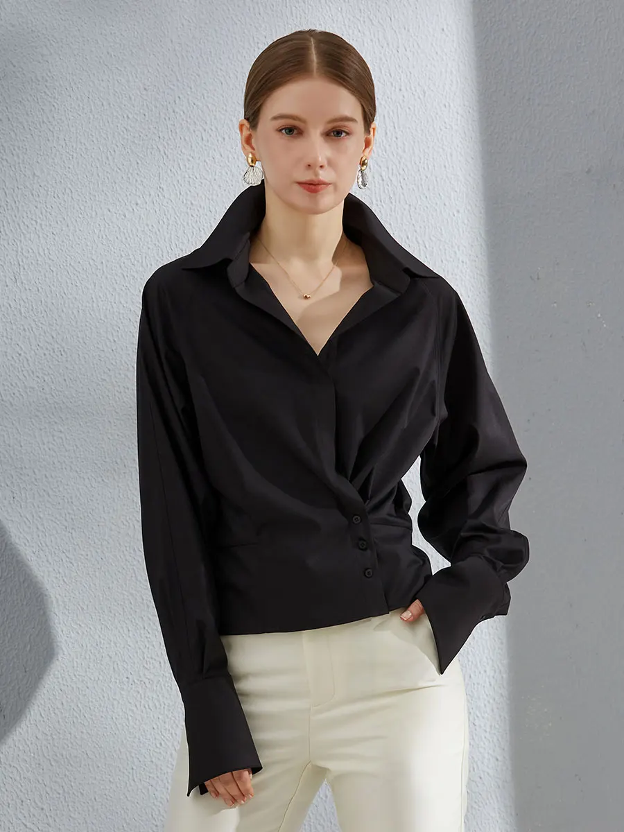 

Дизайнерская женская рубашка с высокой талией и длинными рукавами из бамбукового волокна, роскошная, легкая, в французском стиле, свободного кроя, приятная к телу.