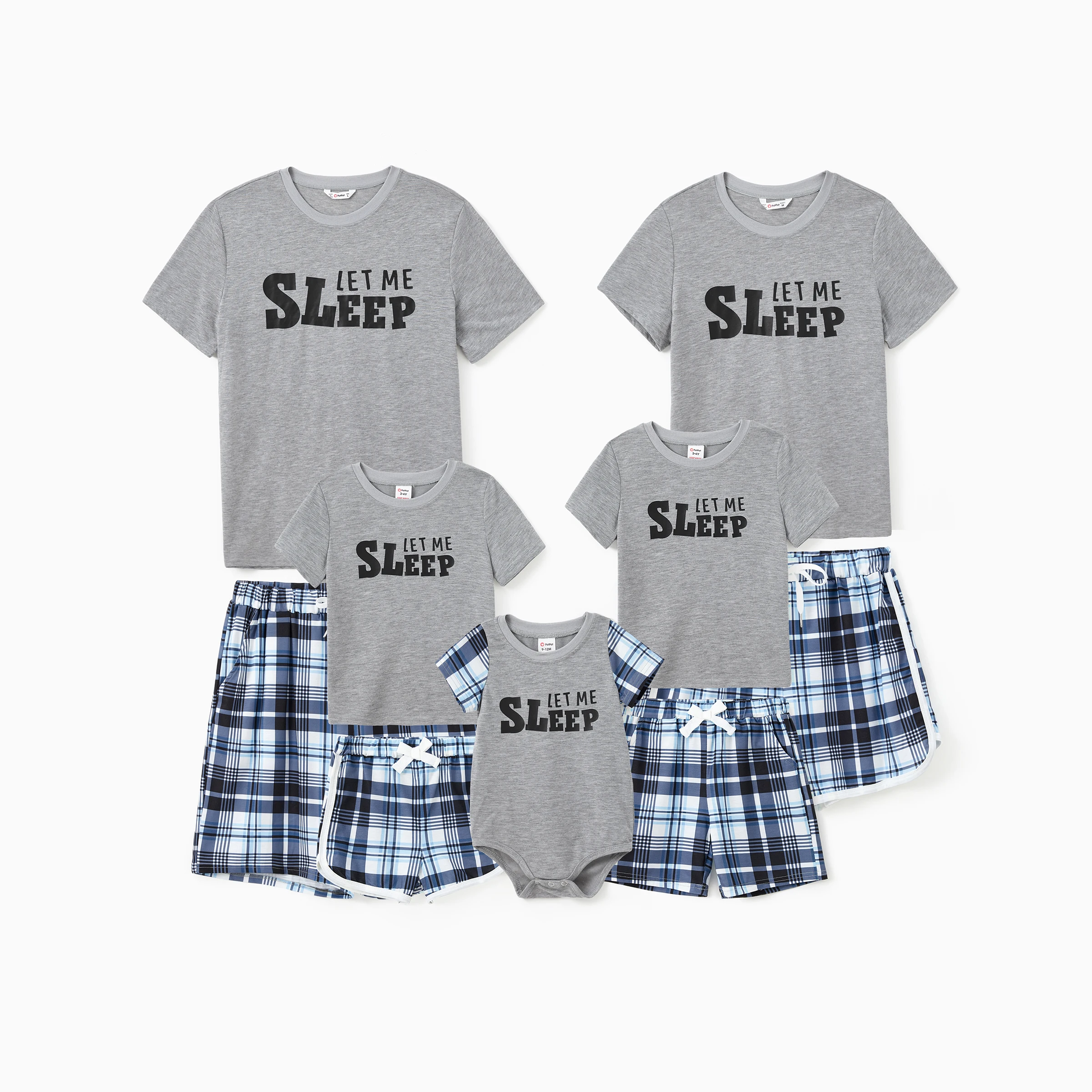 

PatPat Family Matching Pajamas Sets Let Me Sleep Slogan Print Top Blue Plaid Drawstring Shorts (Flame Resistant)