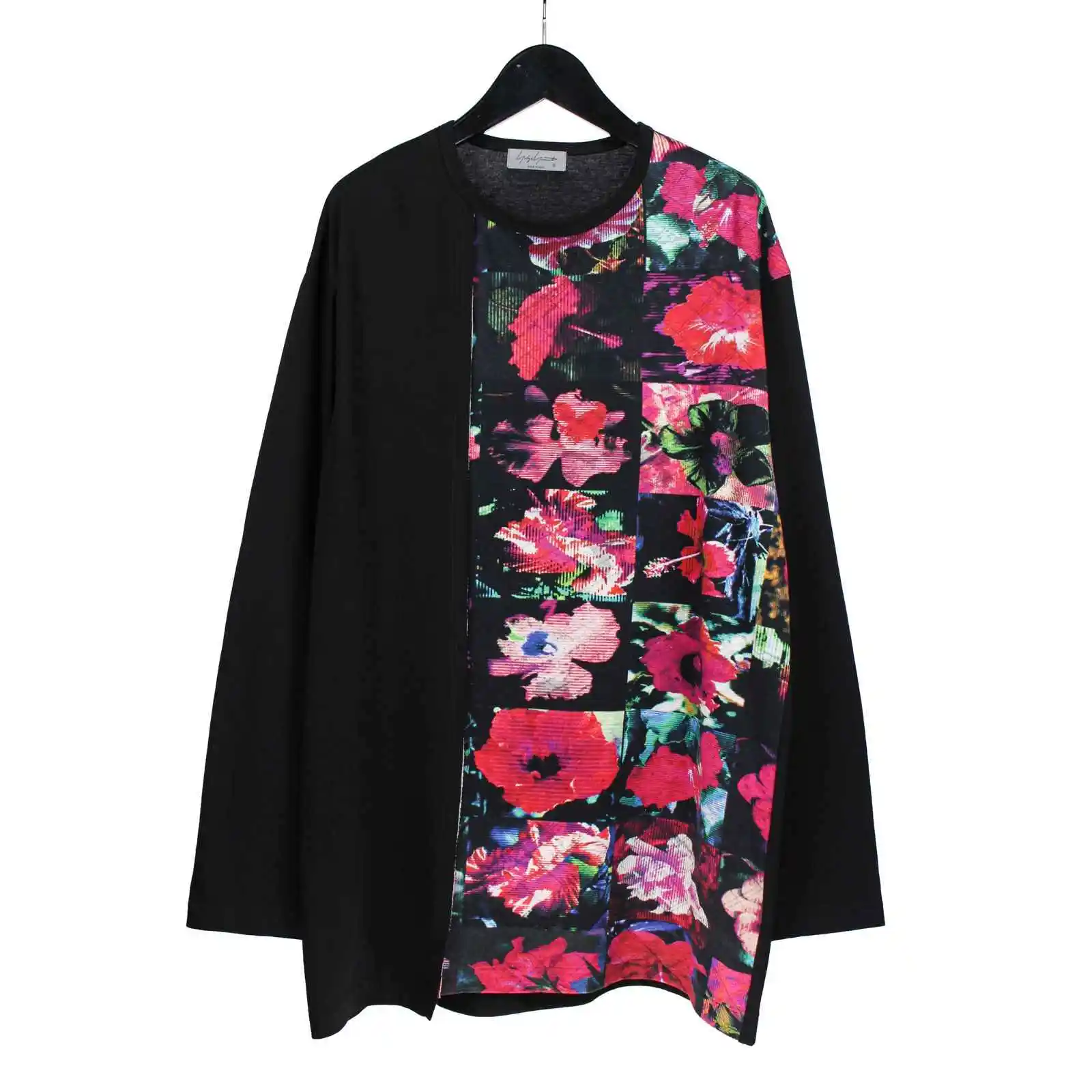 

TOP-YAMAMOTO original design dark and niche black large-flower printed pure cotton loose long-sleeved T-shirt