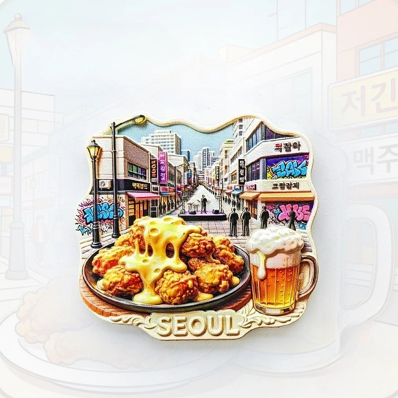 Seoul Chicken Beer Fridge Magnet - Lively 3D Street Food Souvenir Unique Korean Nightlife Gift for Travel & Kitchen Decor