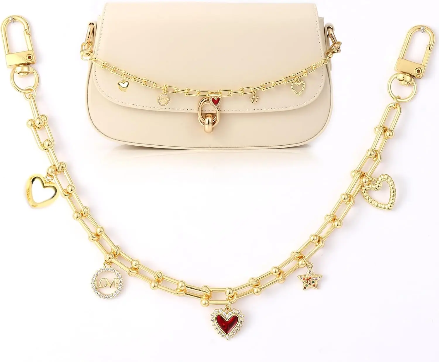 

Heart Shaped Gold Plated Bag Charm with Sparkling Zirconia