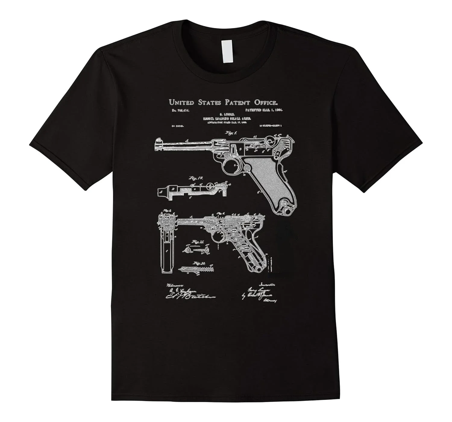 

German Luger Pistol Blueprint Vintage WWII Guns Gift T-Shirt 100% Cotton O-Neck Short Sleeve Casual Mens T-shirt Size S-3XL